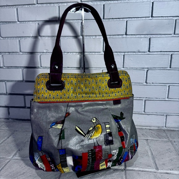 FOSSIL Key Per City Birds Gray Coated Canvas Leather Shoulder Bag - Picture 2 of 16